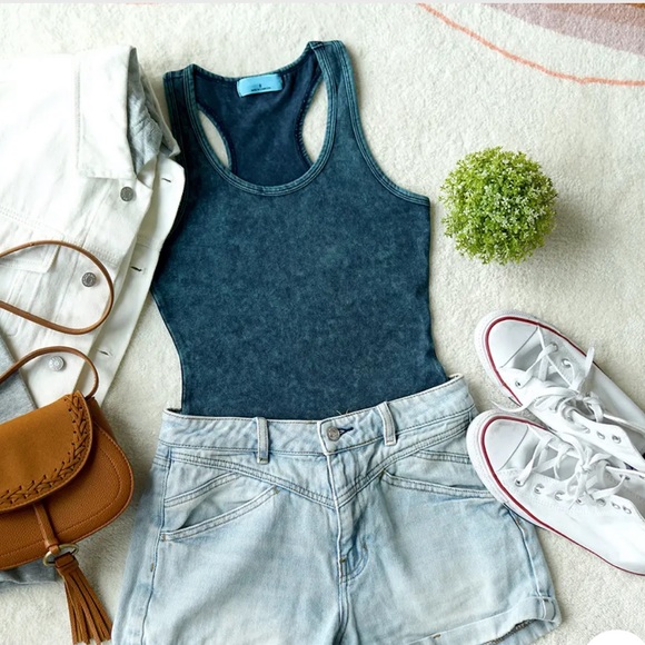 MINERAL WASH RACERBACK TANK BODYSUIT W/ SNAP CLOSURE - Picture 6 of 12